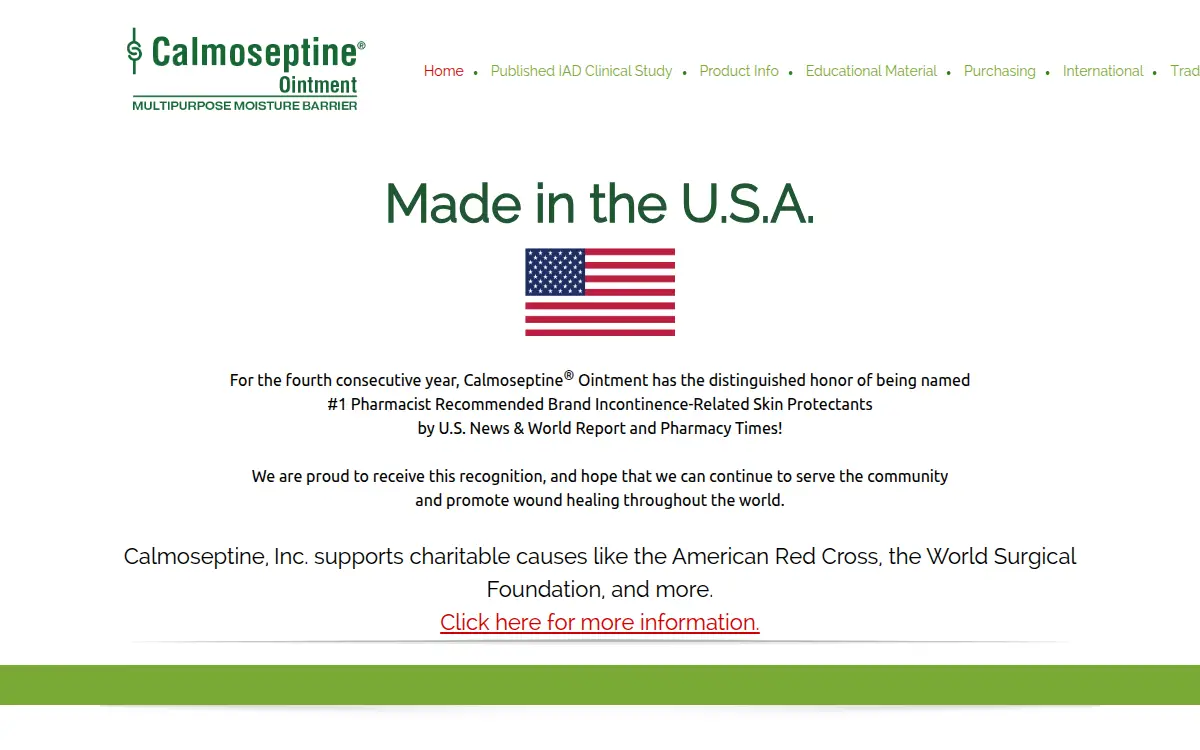 Homepage of Calmoseptine, INC.