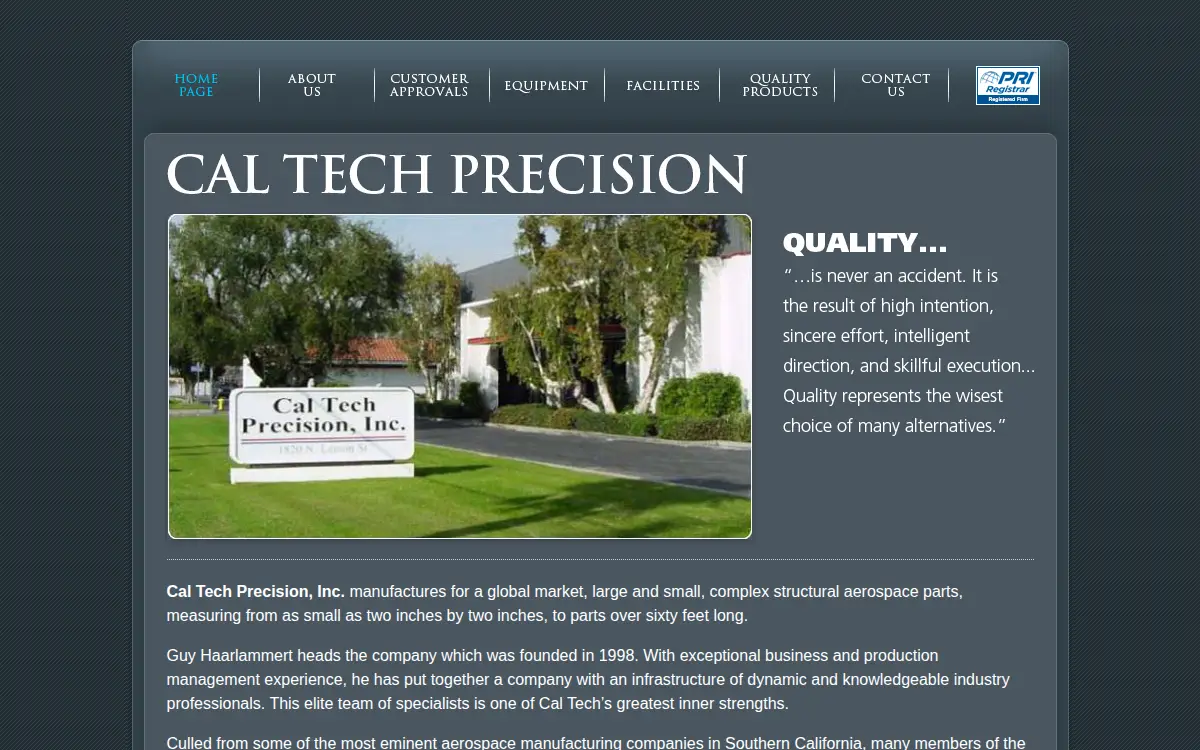 Homepage of Cal Tech Precision, INC.