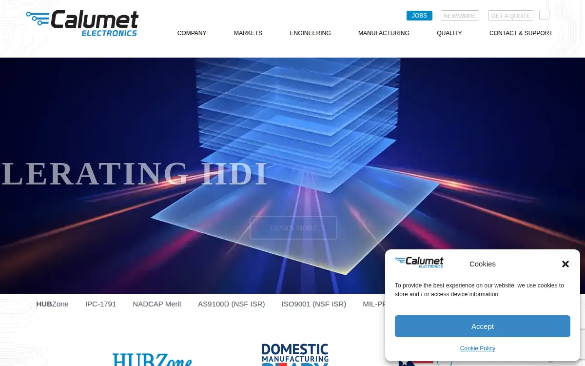 Homepage of Calumet Electronics CORP