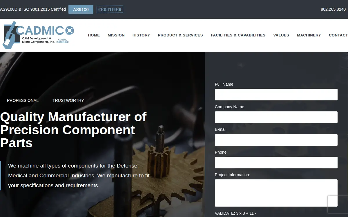 Homepage of Cam Development and Micro Components, INC.