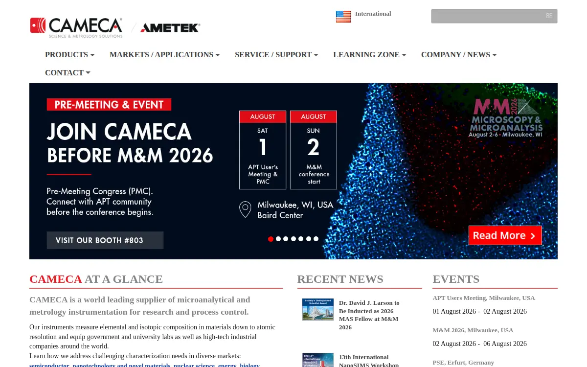 Homepage of Cameca Instruments, INC