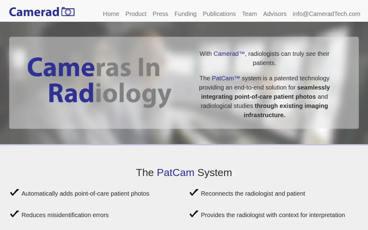 Homepage of Camerad Technologies, LLC