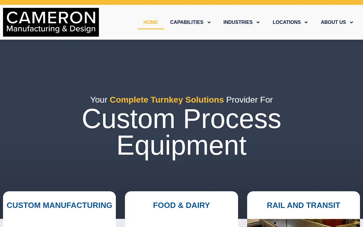 Homepage of Cameron Manufacturing & Design, INC.