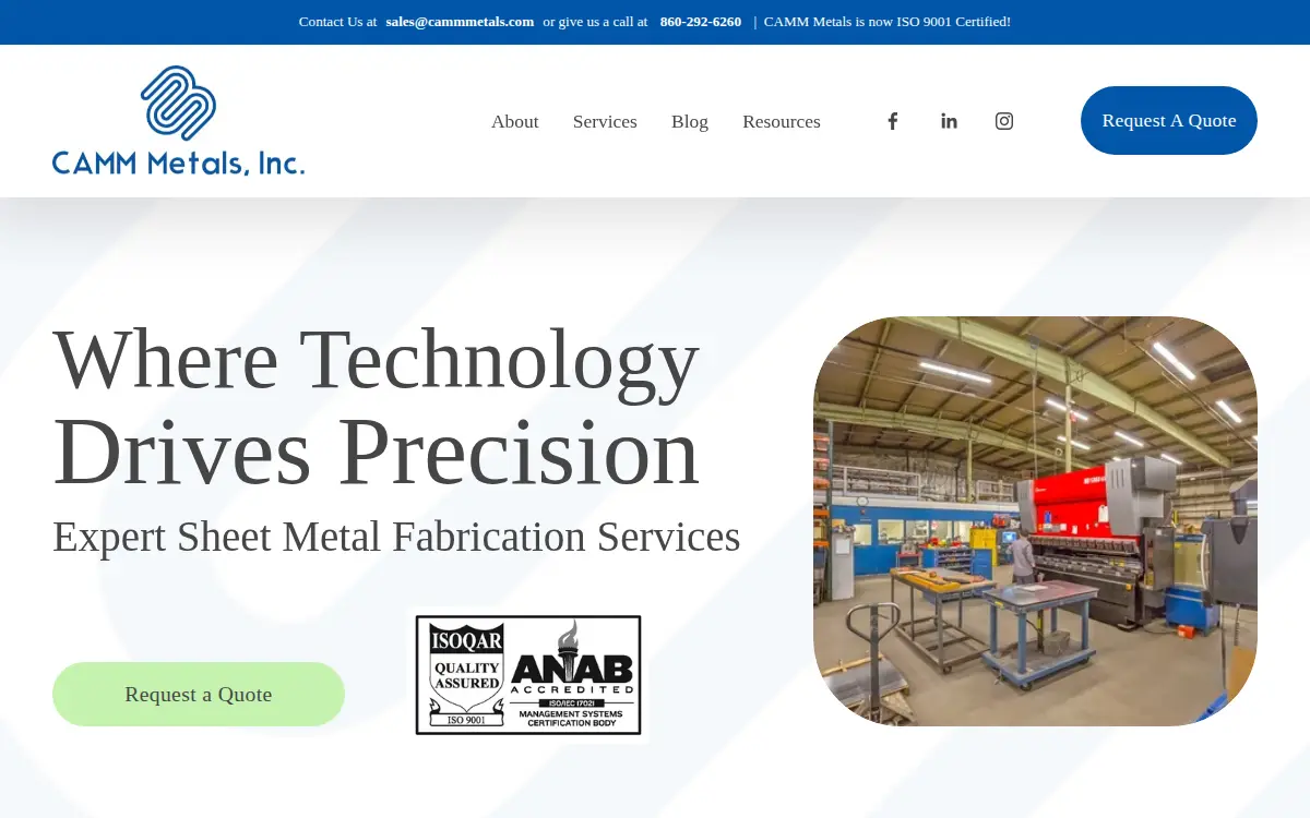 Homepage of Camm Metals, INC