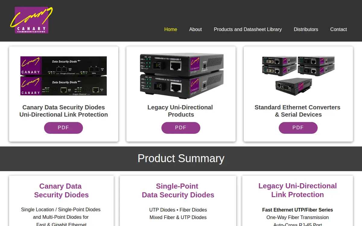 Homepage of Canary Communications, INC.