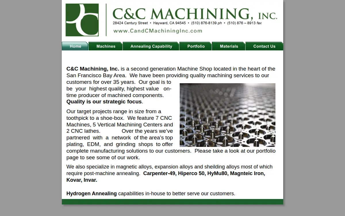 Homepage of C & C Machining, INC