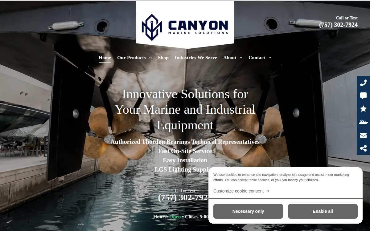 Homepage of Canyon Marine Solutions LLC