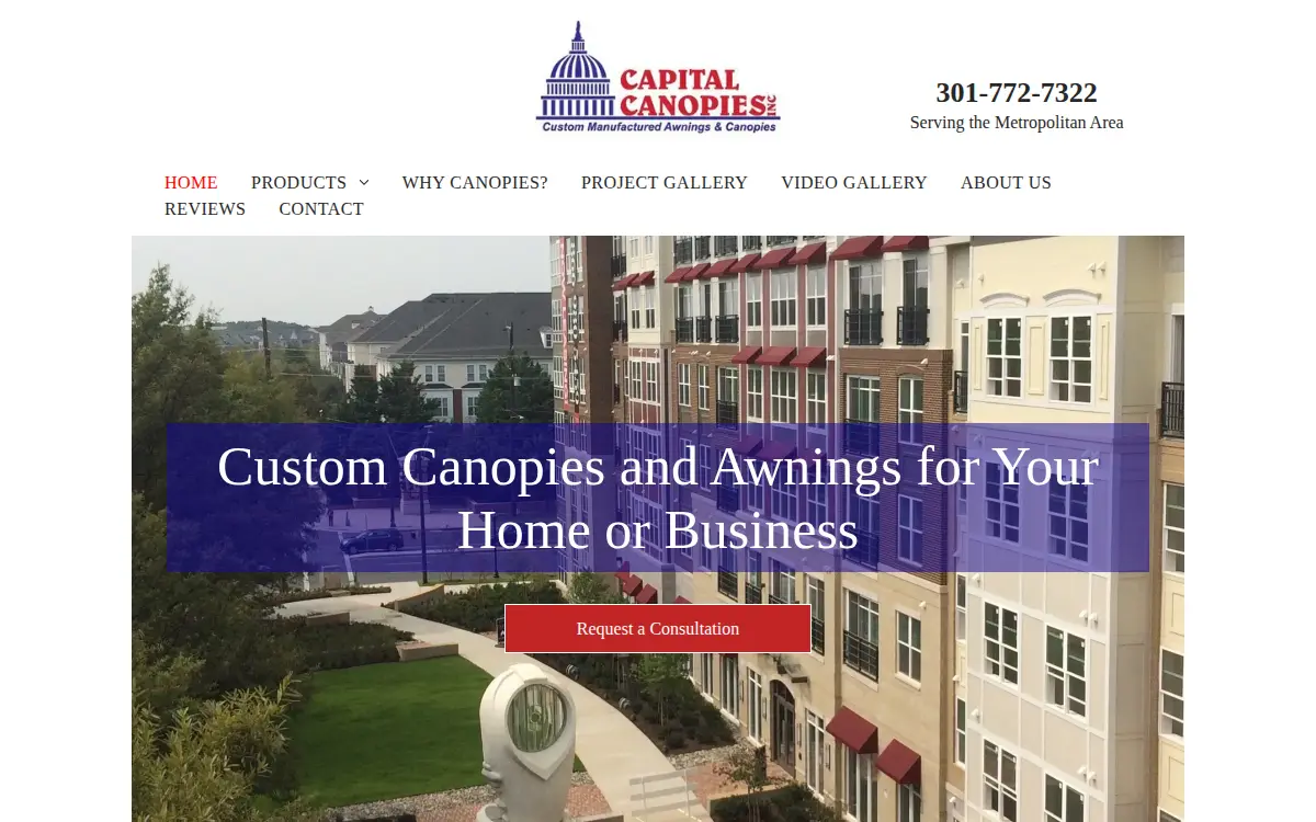 Homepage of Capital Canopies, INC