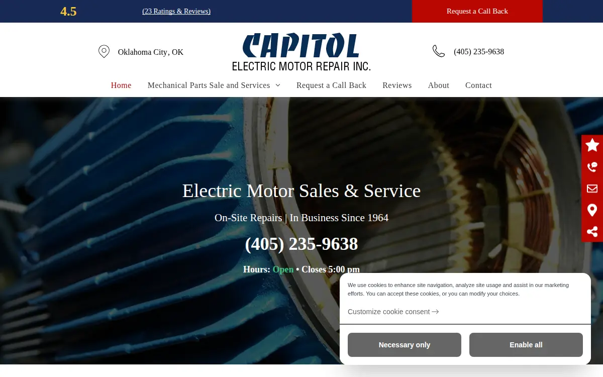 Homepage of Capitol Electric Motor Repair, INC.