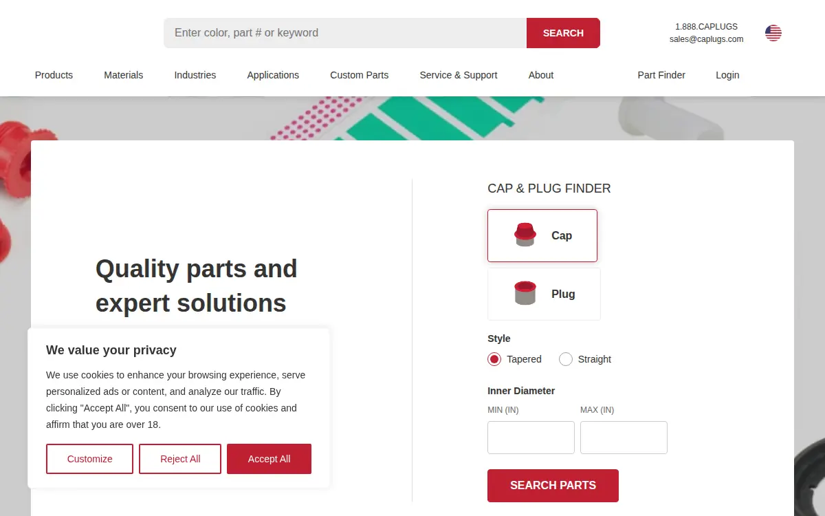 Homepage of Caplugs, INC.