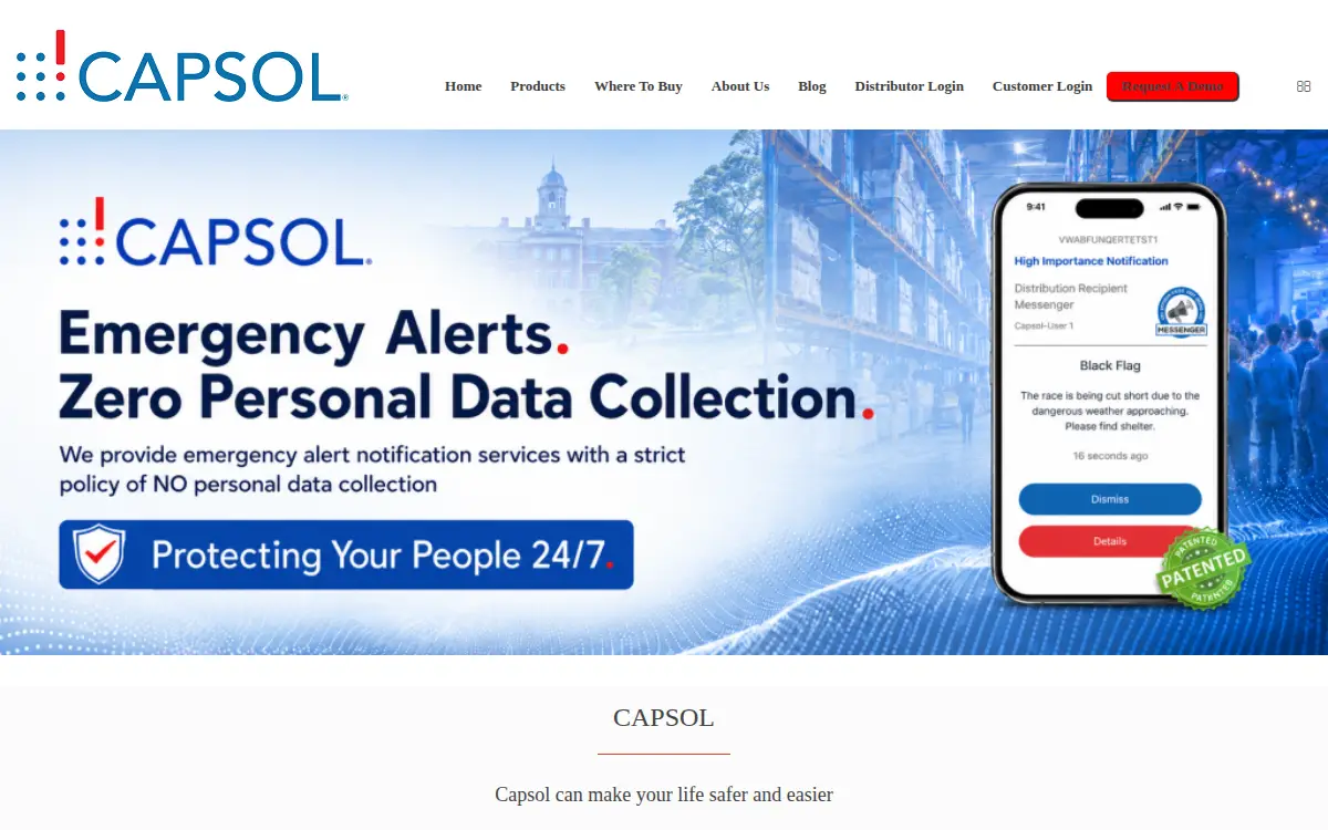 Homepage of Capsol, LLC