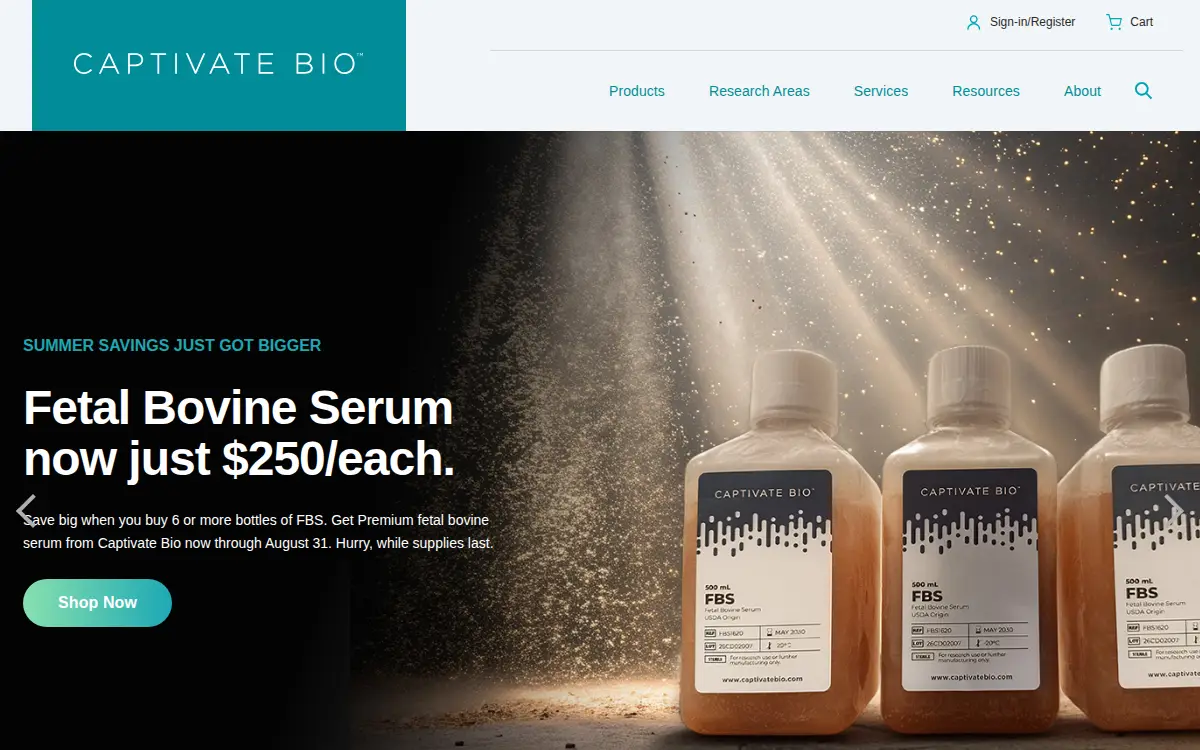 Homepage of Captivate Bio LLC