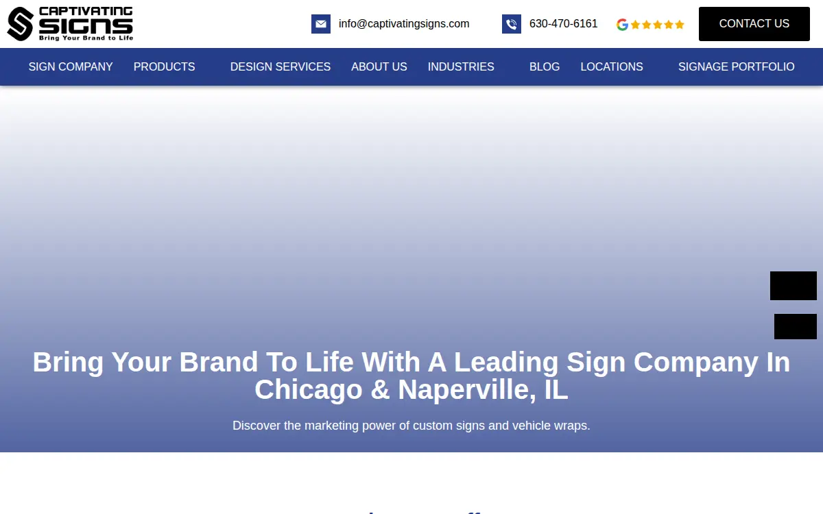 Homepage of Captivating Signs, LLC