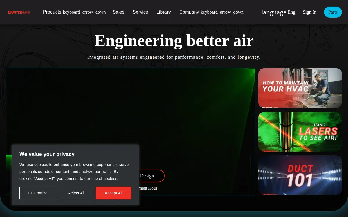 Homepage of Captive-aire Systems, INC.
