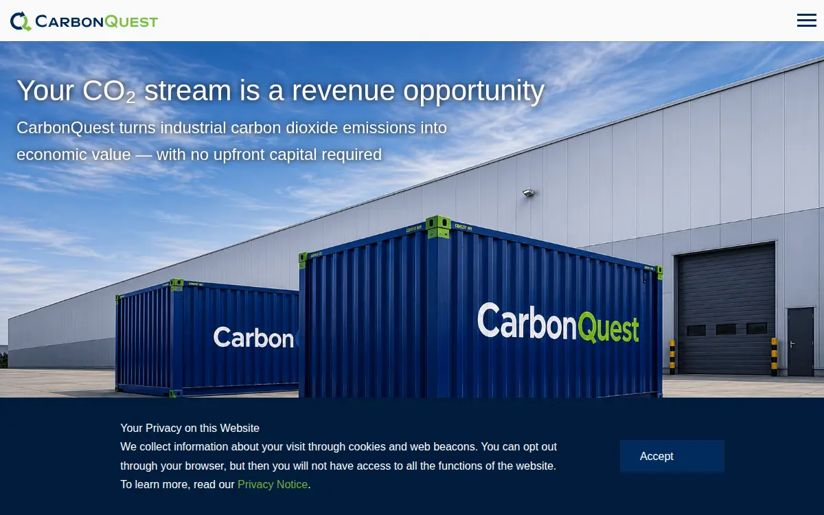 Homepage of Carbonquest, INC.