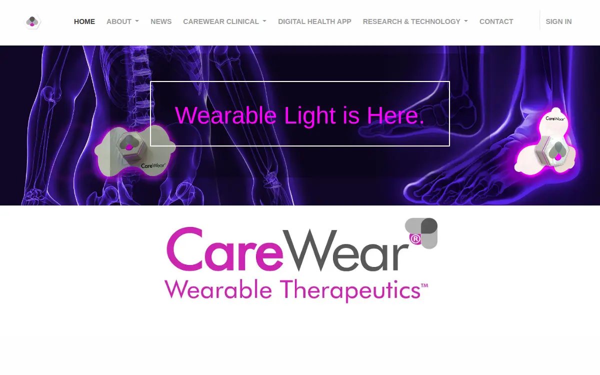 Homepage of Carewear CORP