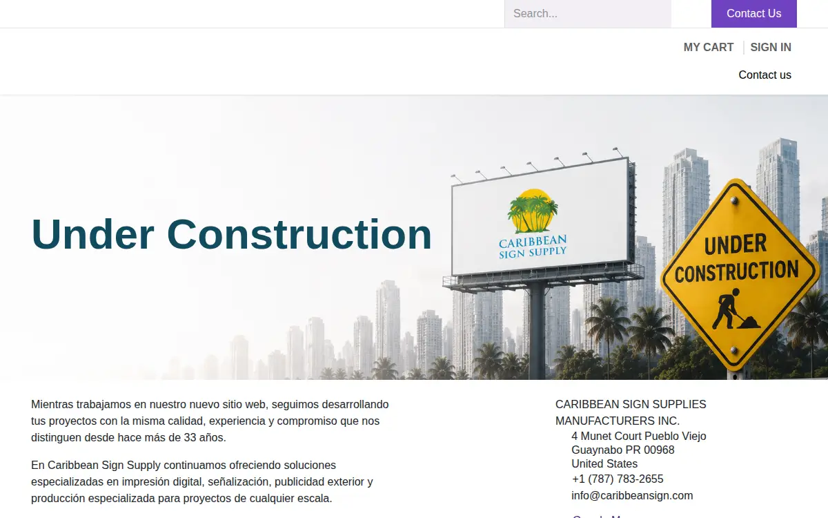 Homepage of Caribbean Sign Supplies Manufacturers, INC.