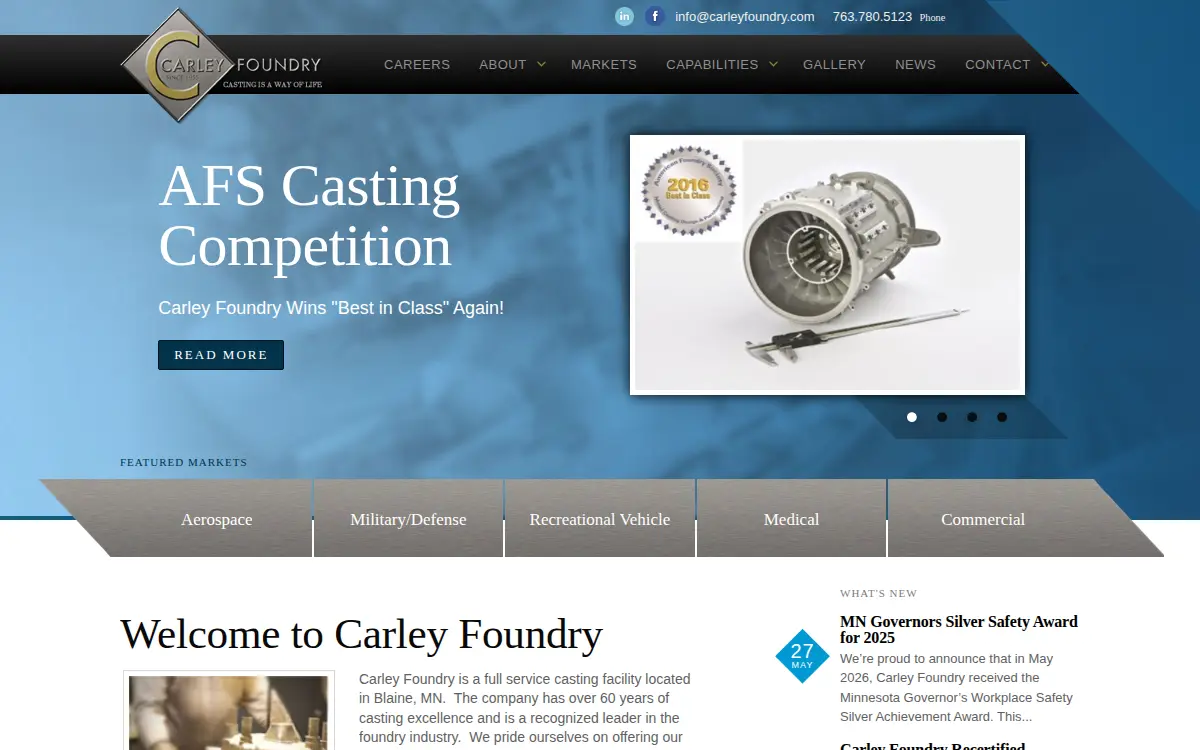 Homepage of Carley Foundry, INC