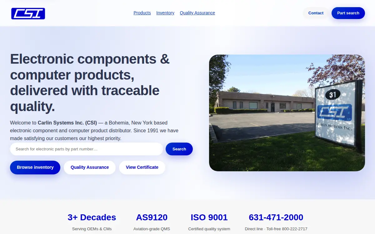 Homepage of Carlin Systems INC
