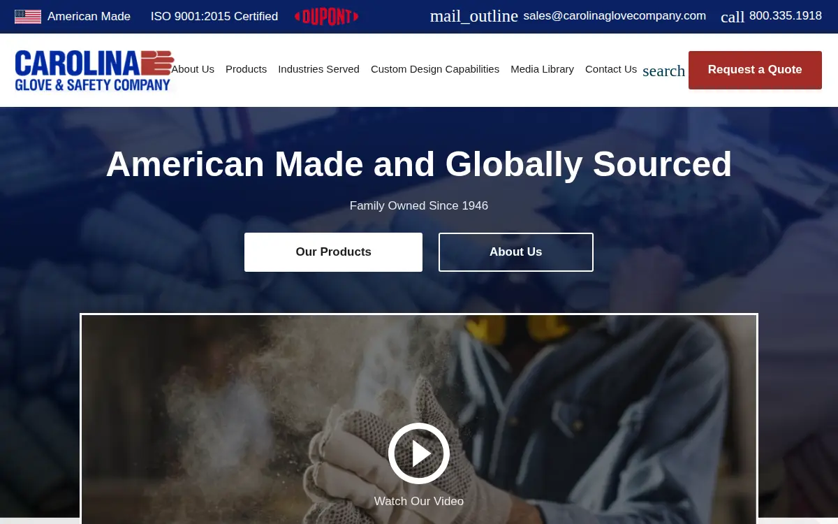 Homepage of Carolina Glove Company
