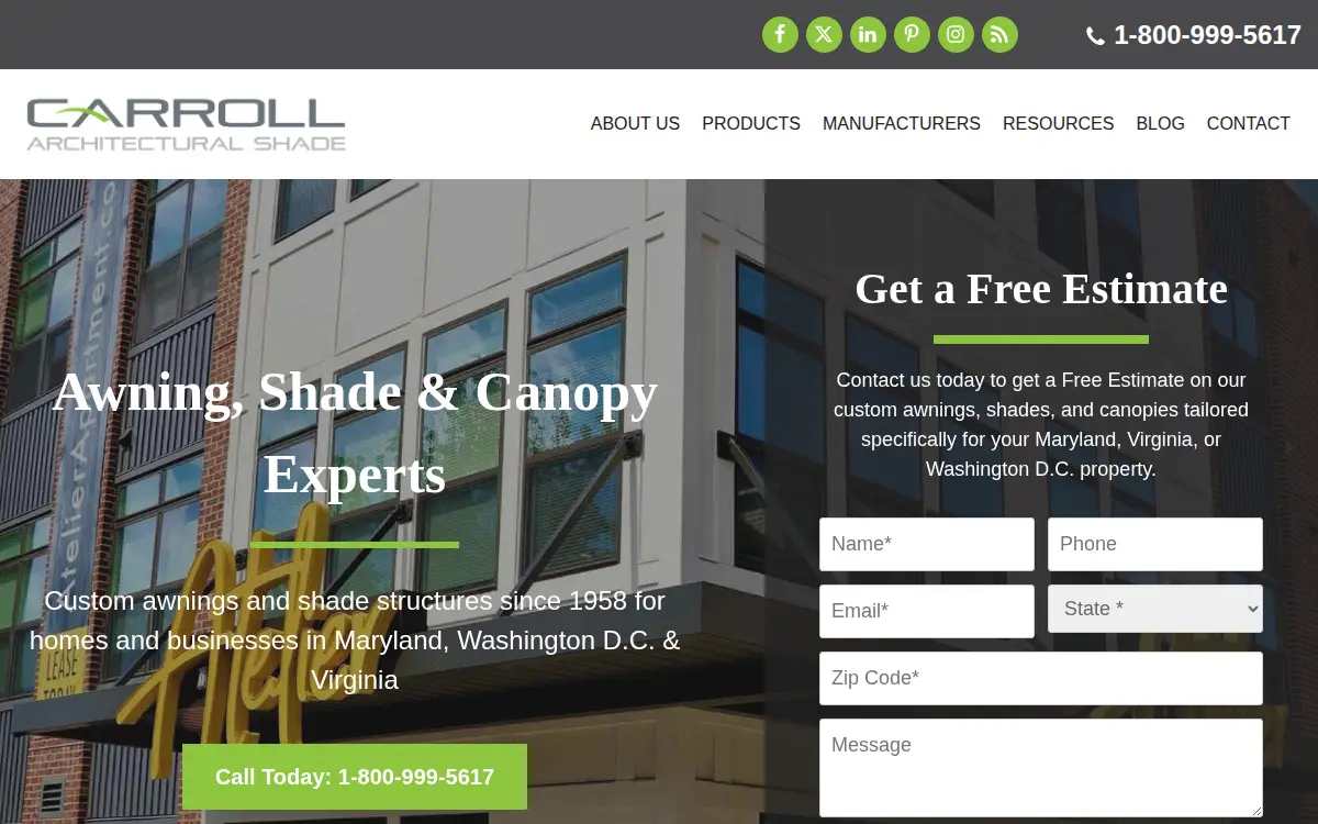 Homepage of Carroll Awning CO INC
