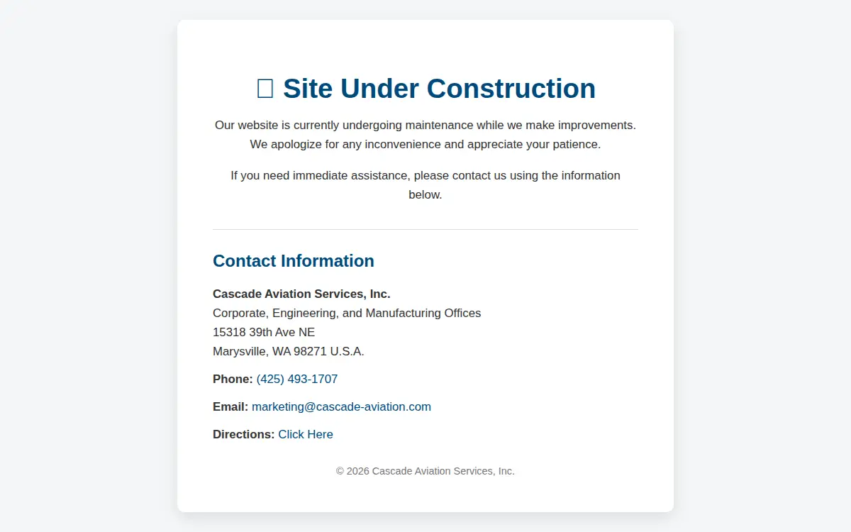 Homepage of Cascade Aviation Services INC