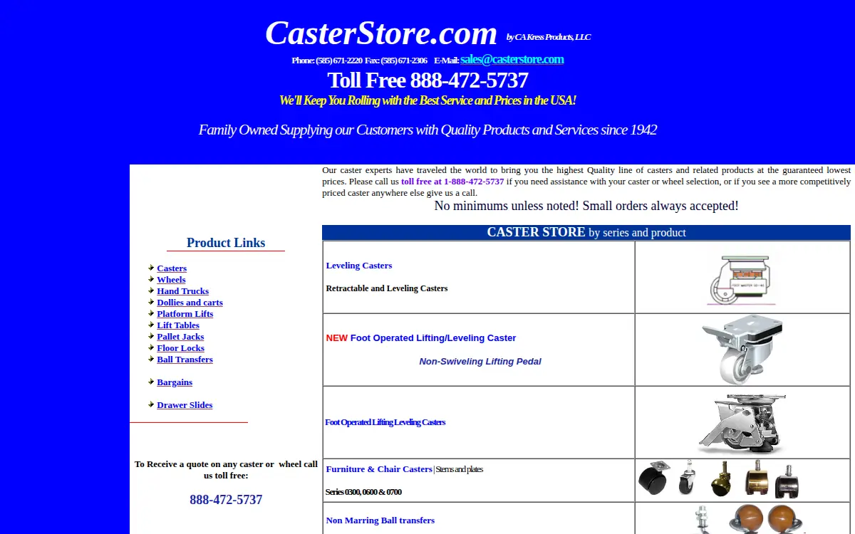 Homepage of C a Kress Products, LLC