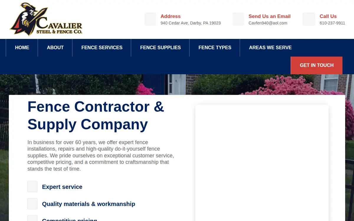 Homepage of Cavalier Steel & Fence CO