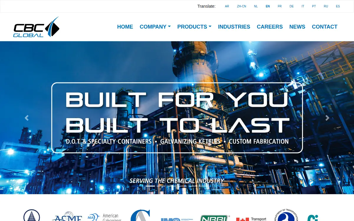 Homepage of Columbiana Boiler Company, LLC