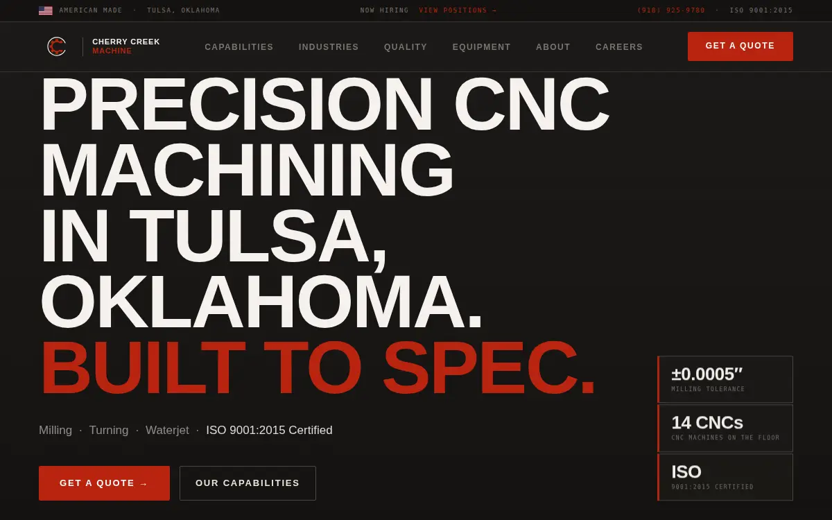 Homepage of Cherry Creek Machine, LLC