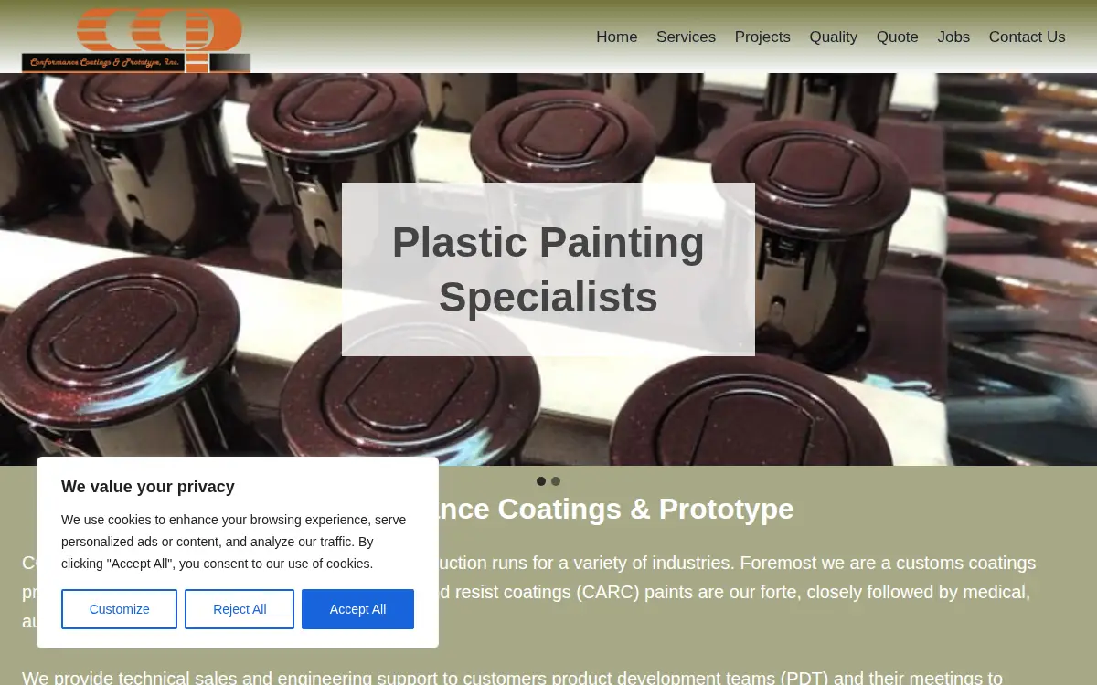 Homepage of Conformance Coatings and Prototype, INC