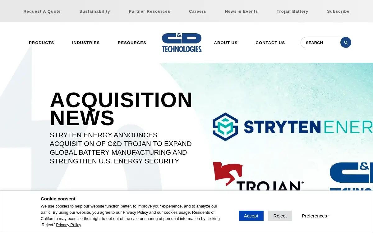 Homepage of C&d Technologies, INC.