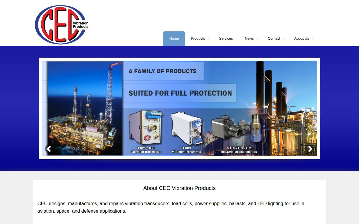 Homepage of Cec Vibration Products, LLC