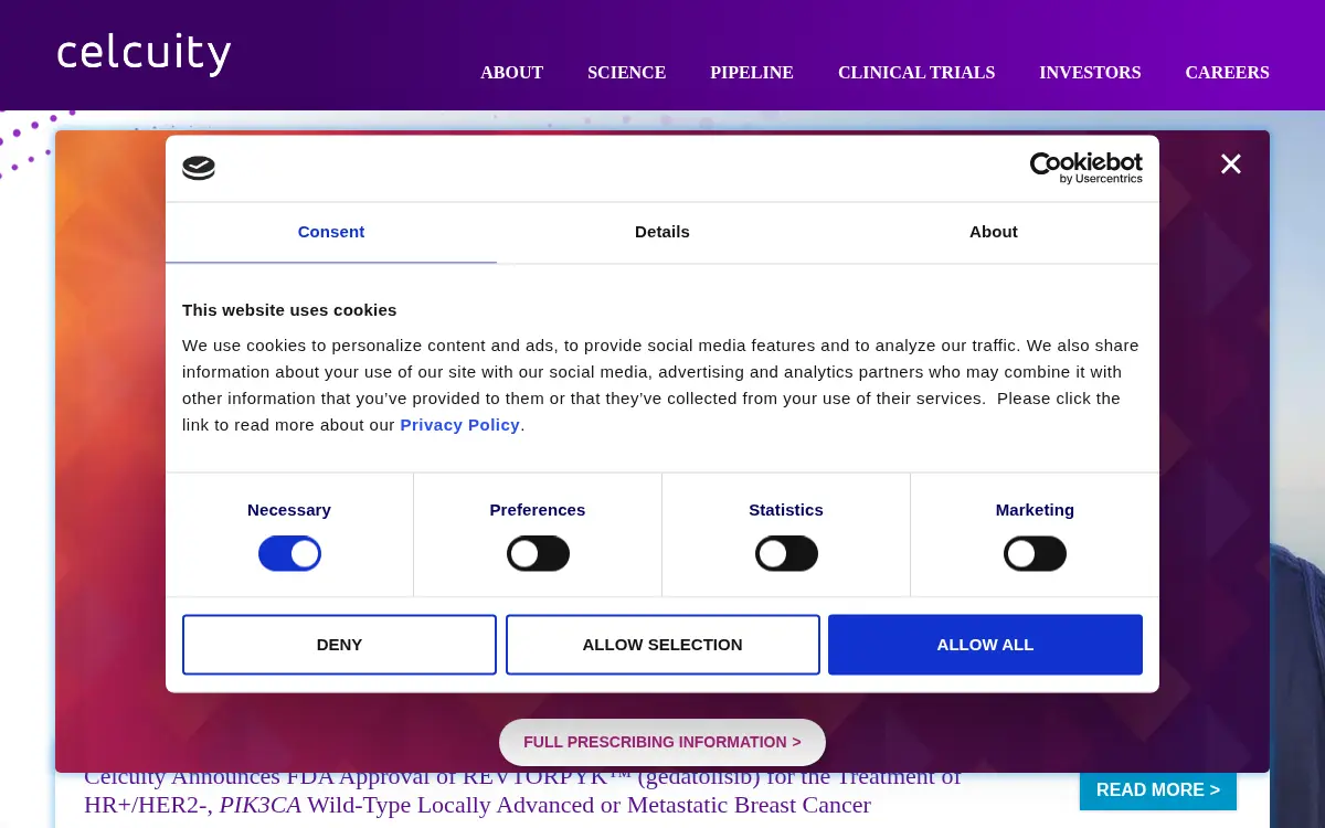 Homepage of Celcuity INC.