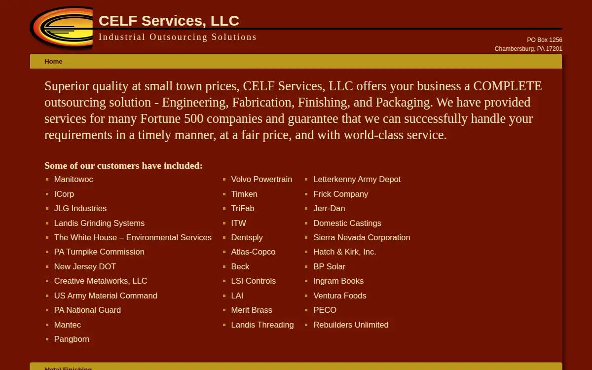 Homepage of Celf Services, LLC