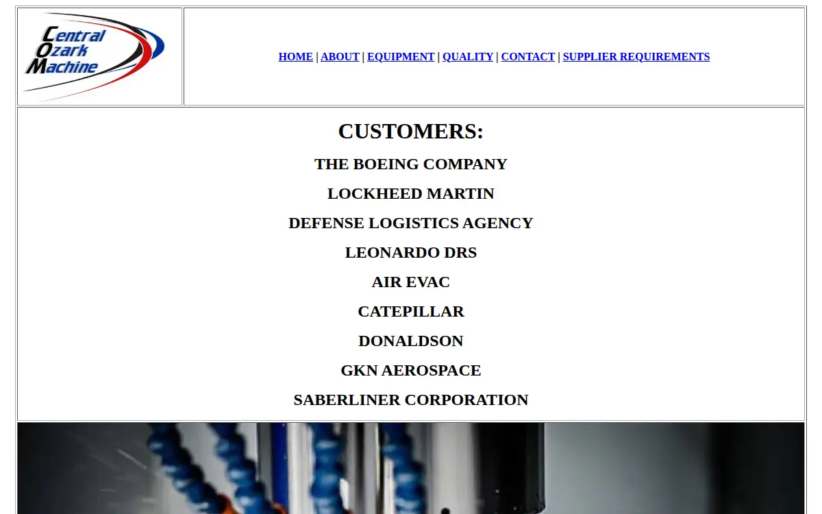 Homepage of Central Ozark Machine INC