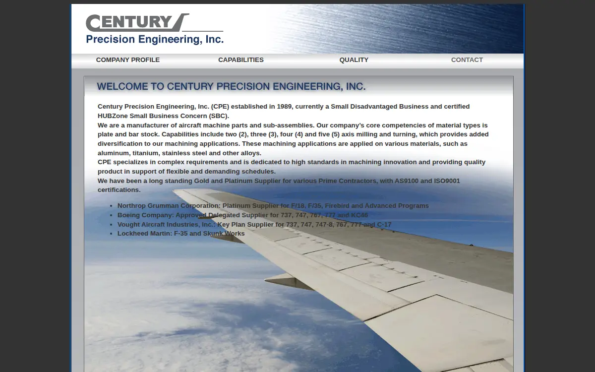 Homepage of Century Precision Engineering, INC.