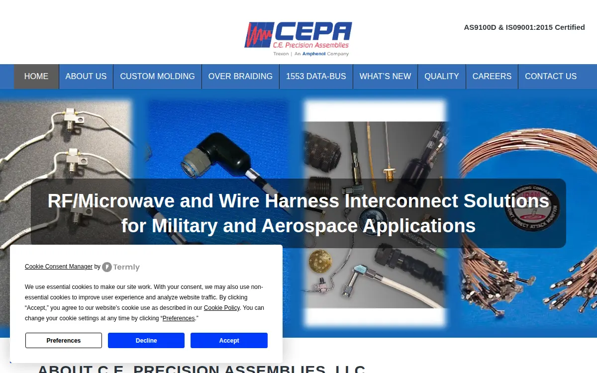 Homepage of C.e. Precision Assemblies, LLC