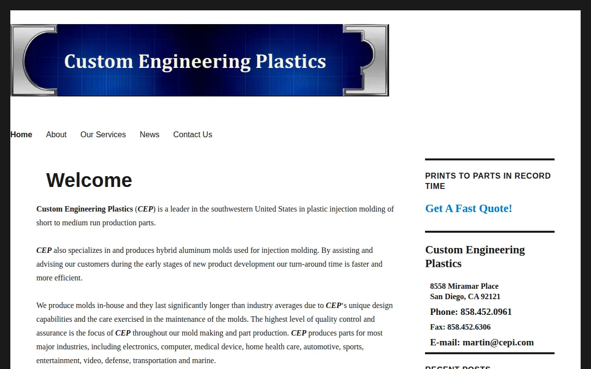 Homepage of Custom Engineering Plastics L.p.