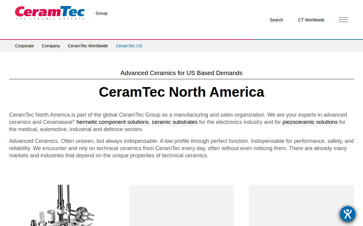 Homepage of Ceramtec North America LLC