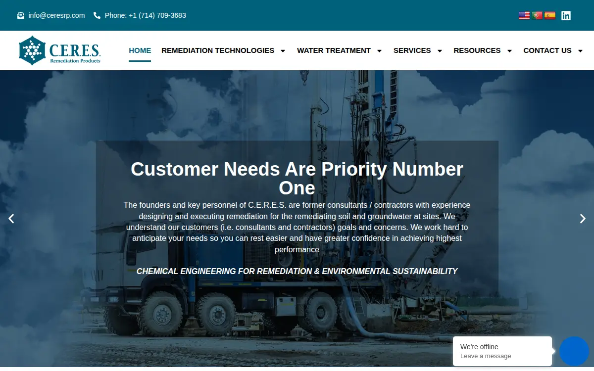 Homepage of Ceres Remediation Products