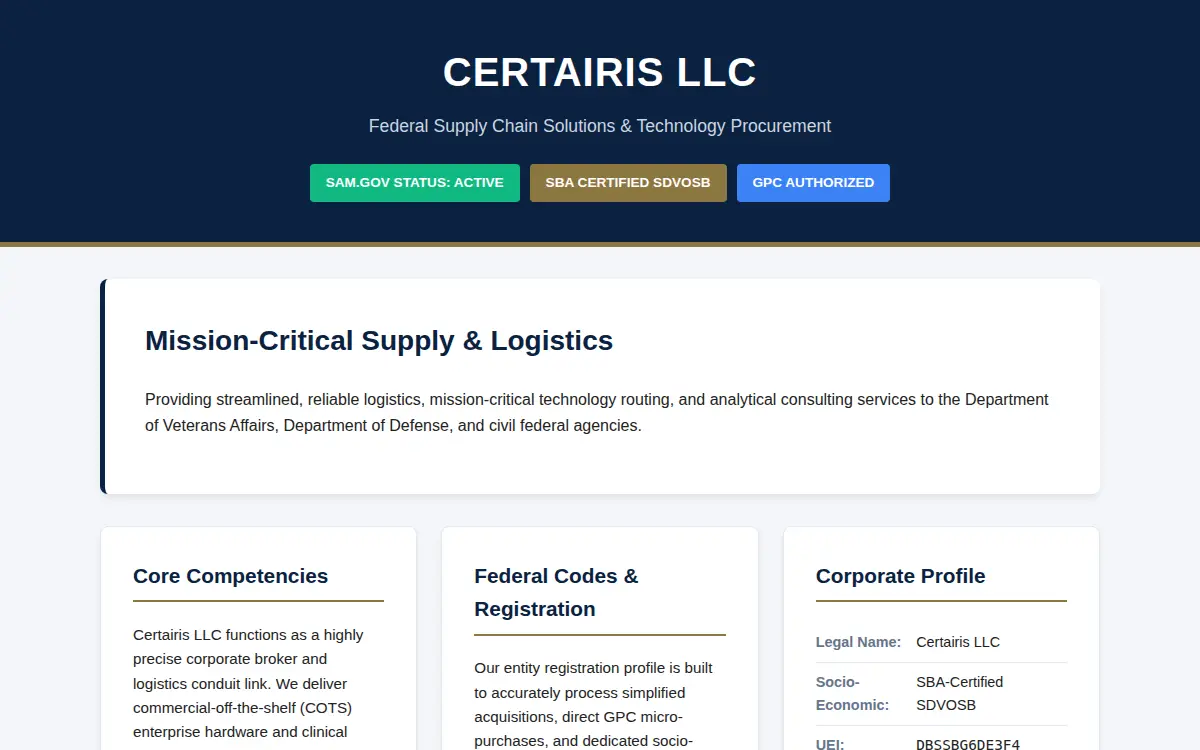 Homepage of Certairis LLC