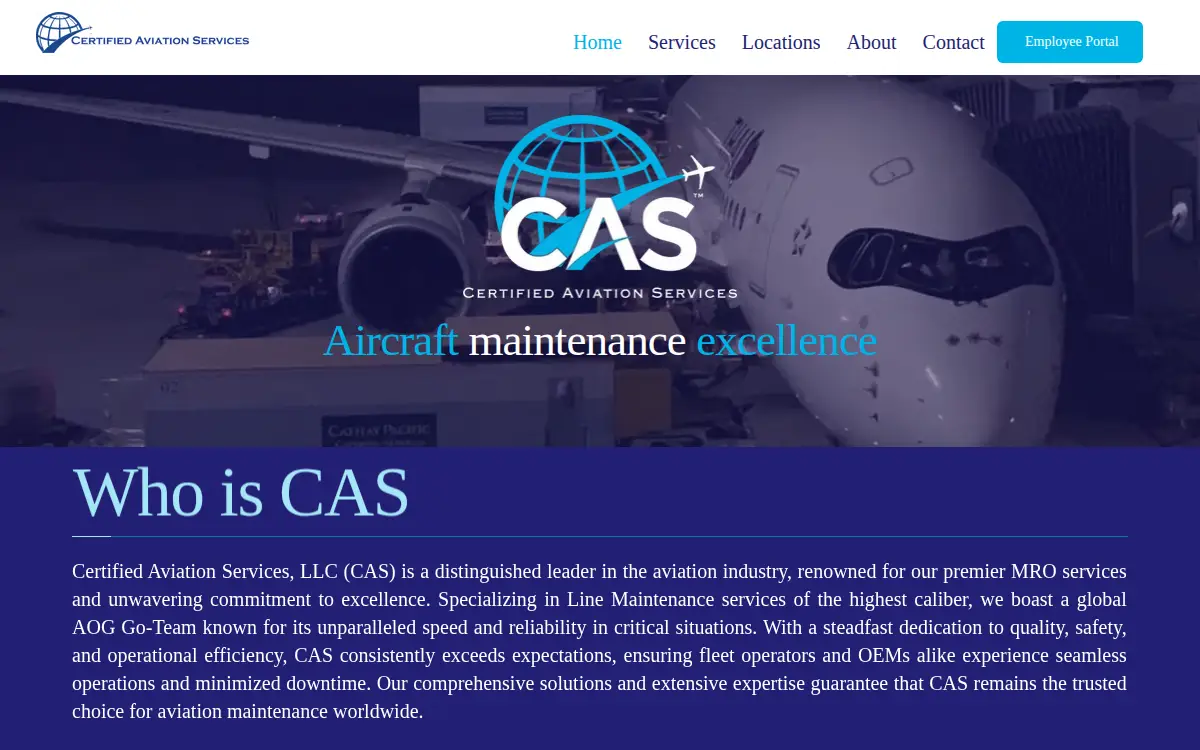 Homepage of Certified Aviation Services, LLC