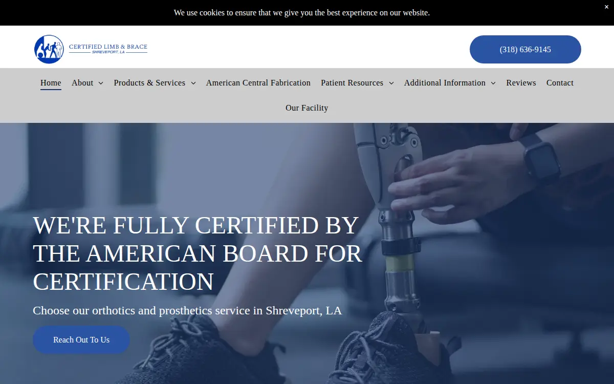 Homepage of Certified Limb & Brace, INC.