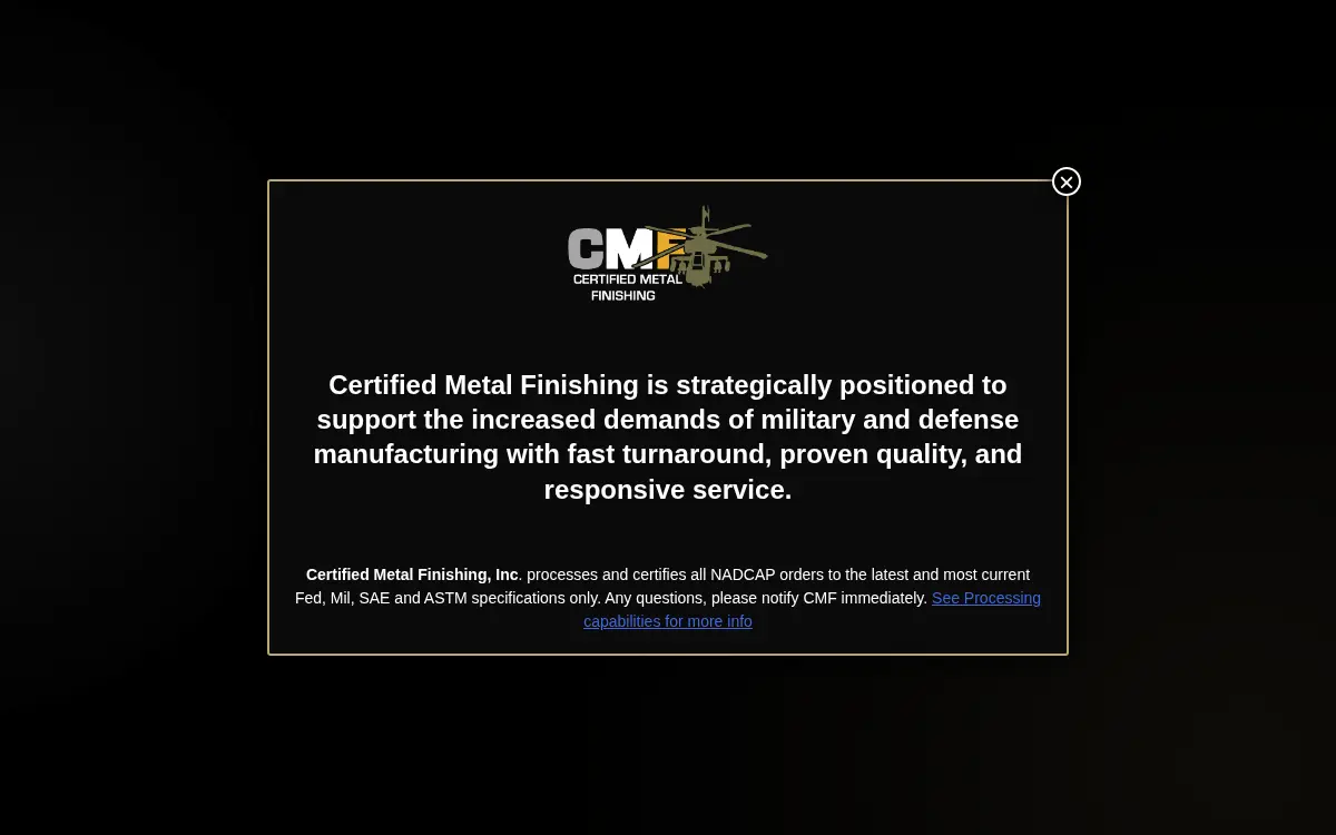 Homepage of Certified Metal Finishing, INC.