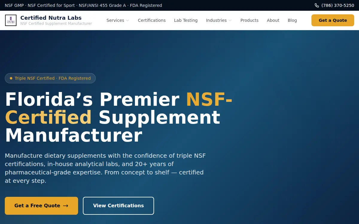 Homepage of Certified Nutra Labs L.l.c