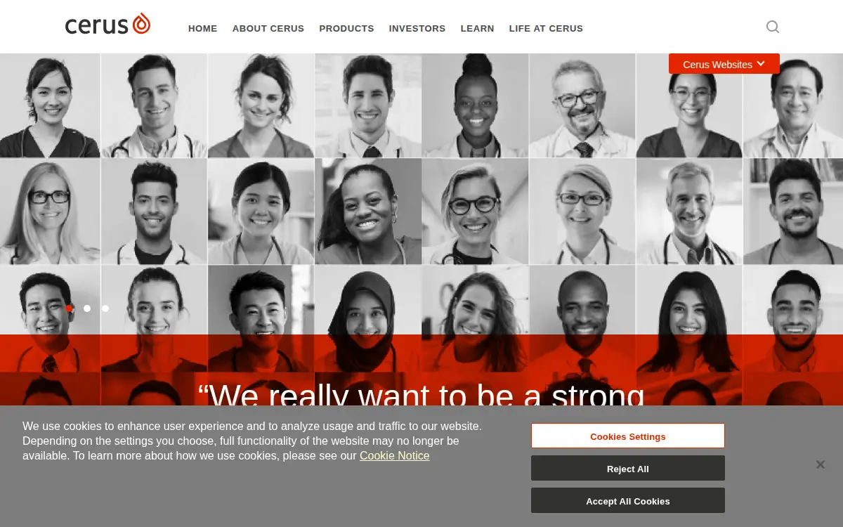 Homepage of Cerus Corporation