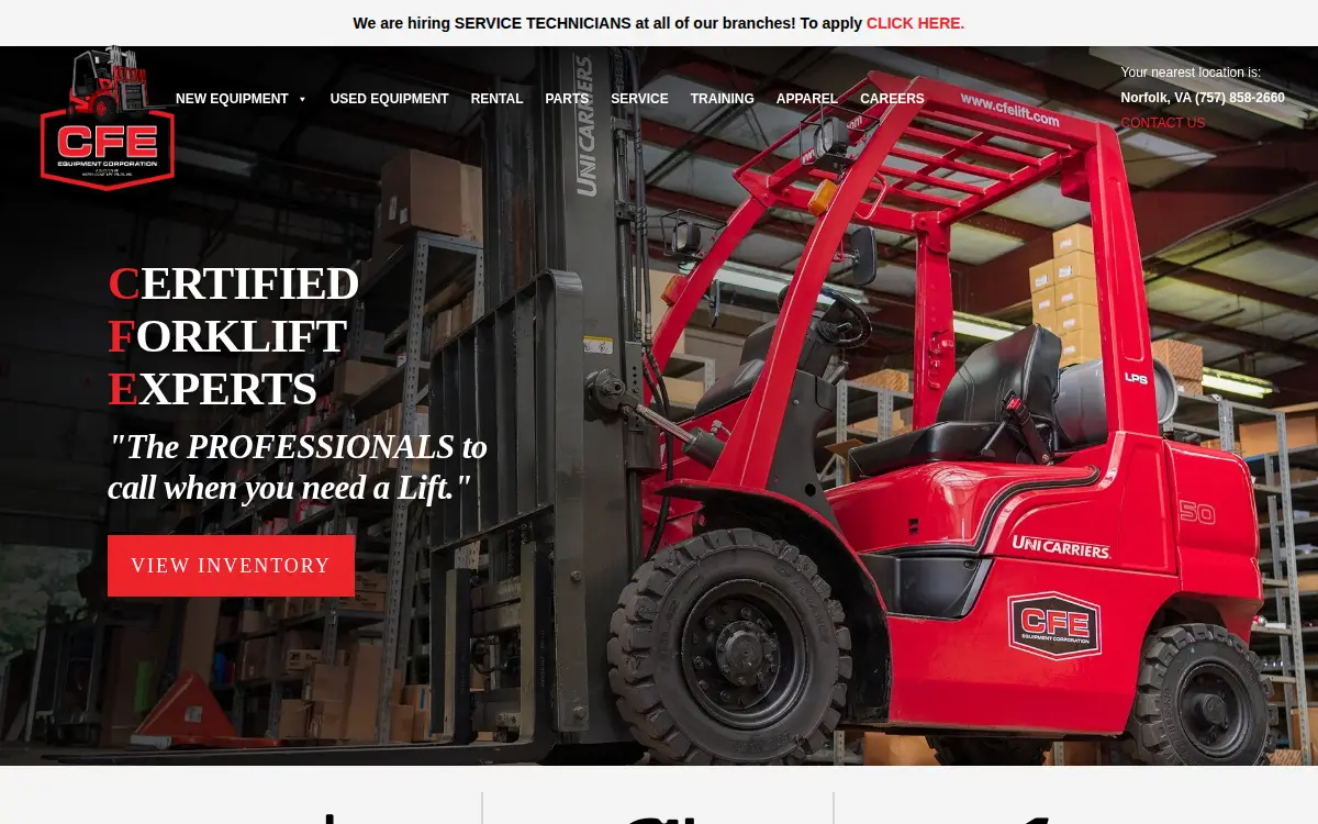 Homepage of Cfe Equipment Corporation
