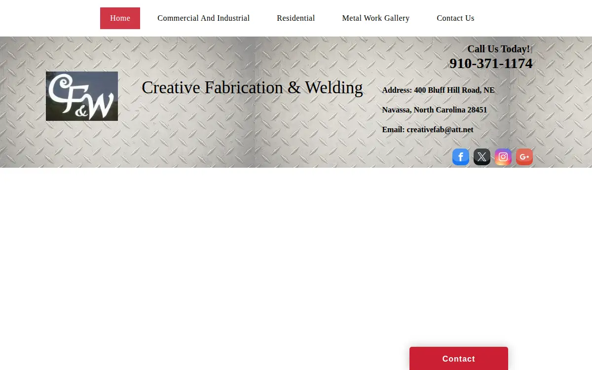 Homepage of Creative Fabrication & Welding, INC.
