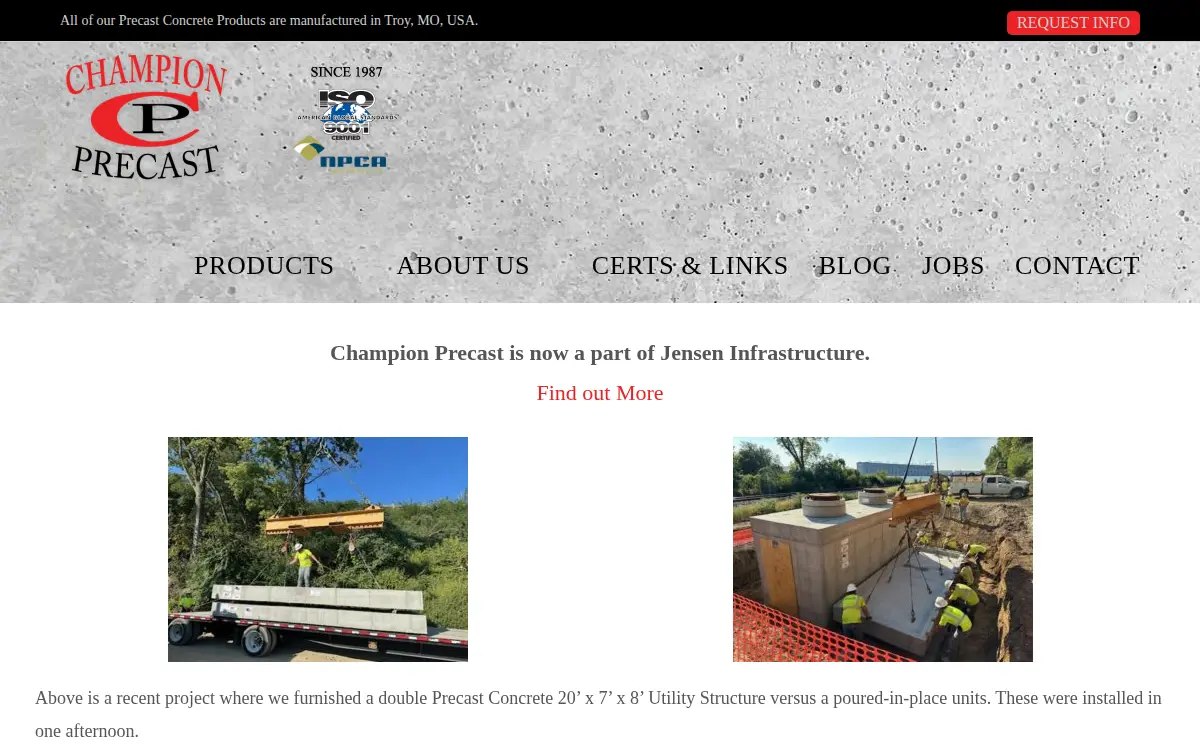 Homepage of Champion Precast INC